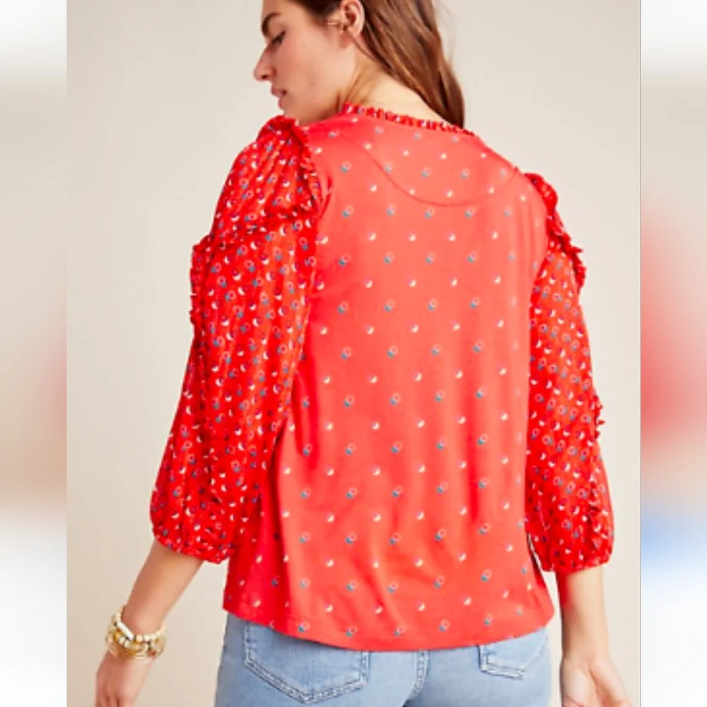 Anthropologie Maeve Jacquin Peasant Blouse Top Size LARGE - Picture 2 of 8